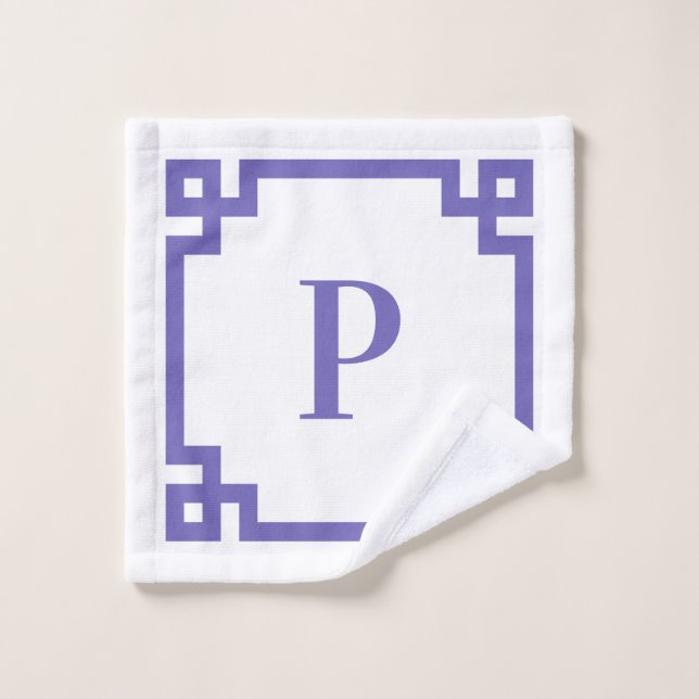 Bordure décorative grecque en myosotis monogramme (Gant de toilette)