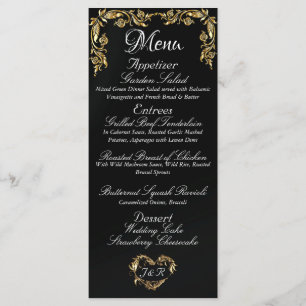 Bordure d'or sur le menu Mariage noir élégant