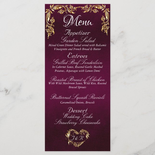 Bordure d'or sur le menu Mariage Plum (Devant)