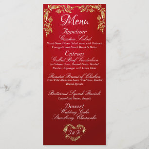 Bordure d'or sur le menu Mariage rouge Crimson