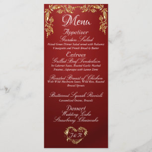 Bordure d'or sur le menu Mariage rouge Ruby