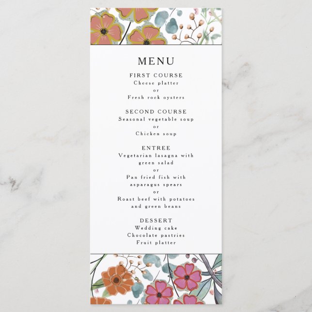 Bordure florale de fleurs sauvages menu Mariage (Devant)