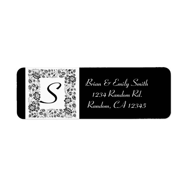 Bordure florale noir blanc monogramme étiquettes (Devant)