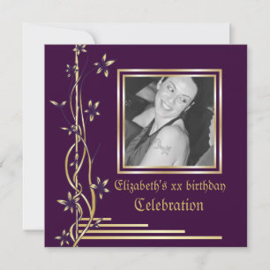 Bordure florale or sur invitation à l'anniversaire