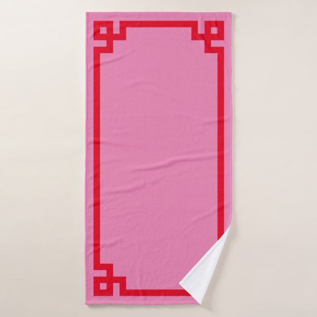 Bordure grecque rose et rouge (Serviette de bain)