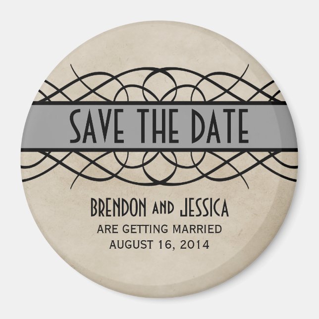 Bordure grise fleurie Enregistrer la date Magnet (Devant)