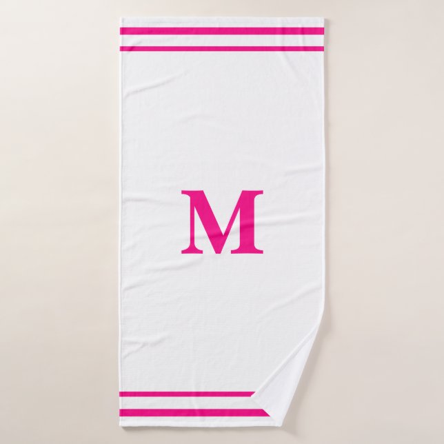 Bordure minimale épaisse rose chaud Preppy (Serviette de bain)
