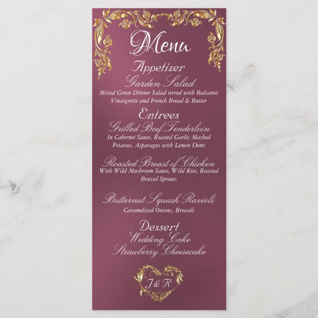 Bordure or sur le menu Mariage Lavender (Devant)