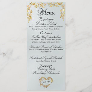 Bordure or sur le menu Mariage satiné blanc
