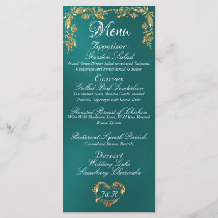 Bordure or sur le menu Mariage Turquoise