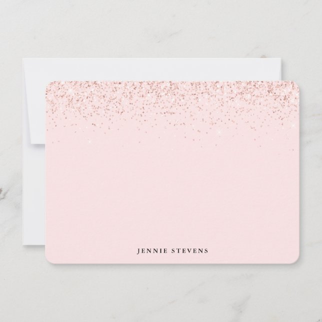 Bordure Pailletée, Carte Personnalisée Rose Blush (Devant)