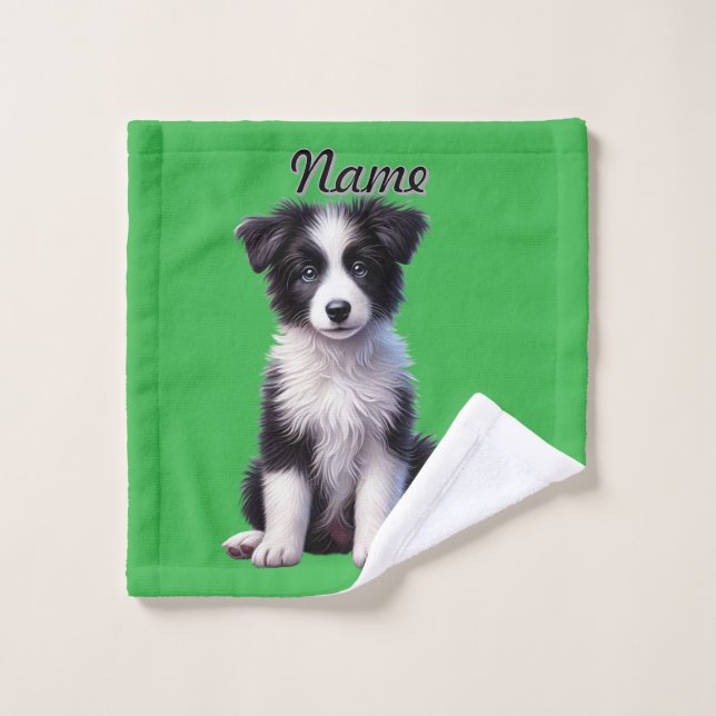 Bordure personnalisée Collie Puppy (Gant de toilette)