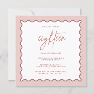 Bordure rose ondulée dix-huit Invitation d'anniver