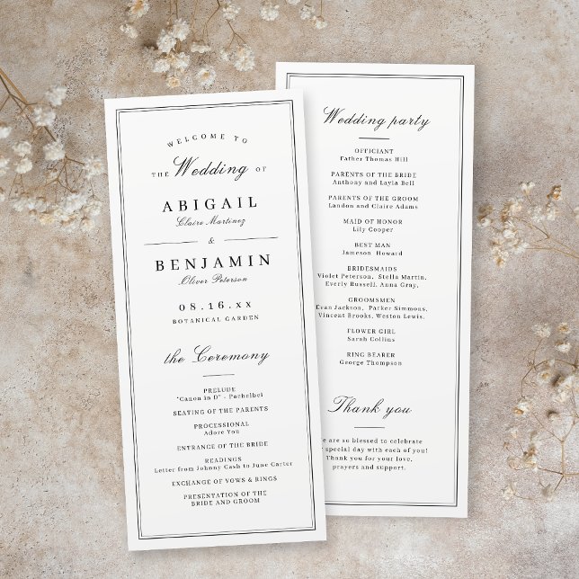 Bordures élégantes programme de mariage minimalist (Elegant borders minimalist wedding program)