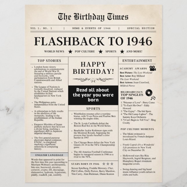 Born in 1946 Mock Newspaper sepia (Devant)