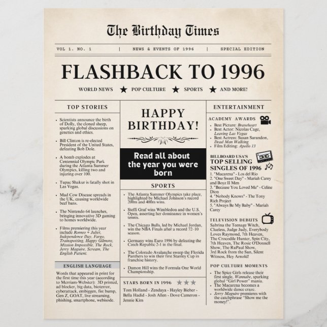 Born in 1996 Sepia Newspaper (Devant)