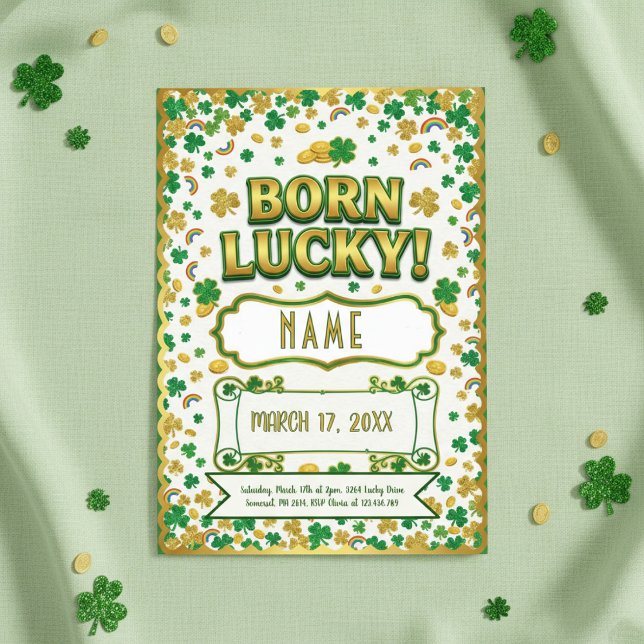 Born Lucky St. Patrick’s Day Birthday Invitation (Créateur téléchargé)