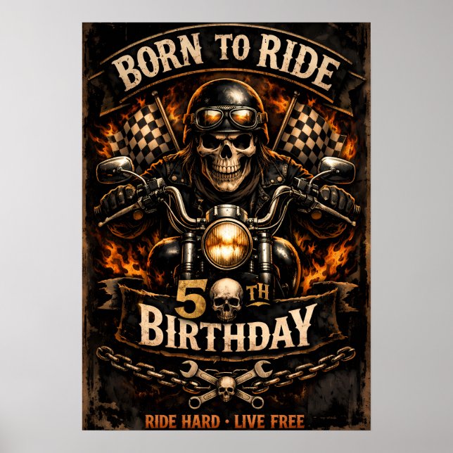 Born to Ride 50th Birthday Biker Skull Poster (Devant)