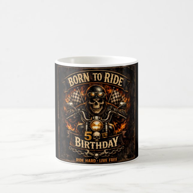 Born to Ride 50th Birthday Motorcycle Skull Mug (Centre)
