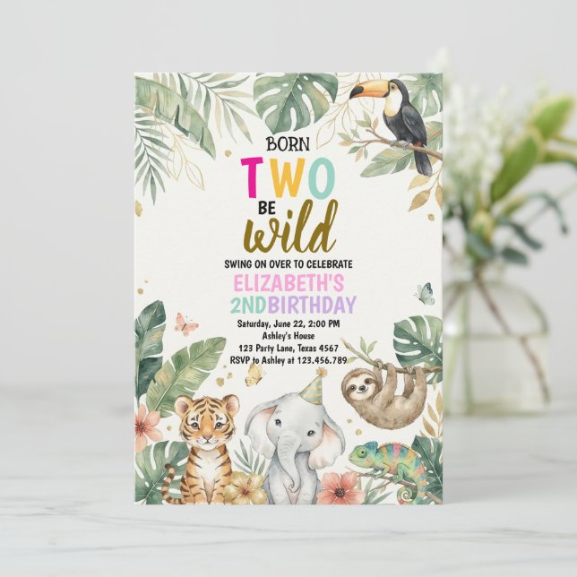 Born Two be Wild Birthday Invitation 2nd Birthday (Debout devant)