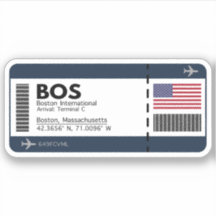 BOS Boston Airport Boarding Pass Sticker - USA