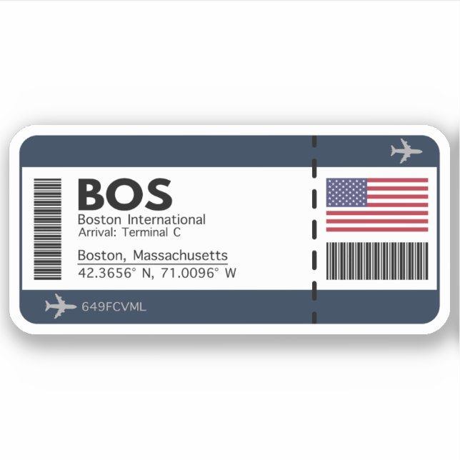 BOS Boston Airport Boarding Pass Sticker - USA (Devant)