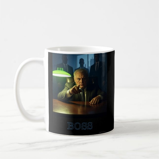 Boss avec tasse de texte à droite (Gauche)