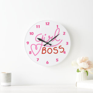 Boss Fille Personnalisée Rose Rouge Grande horloge