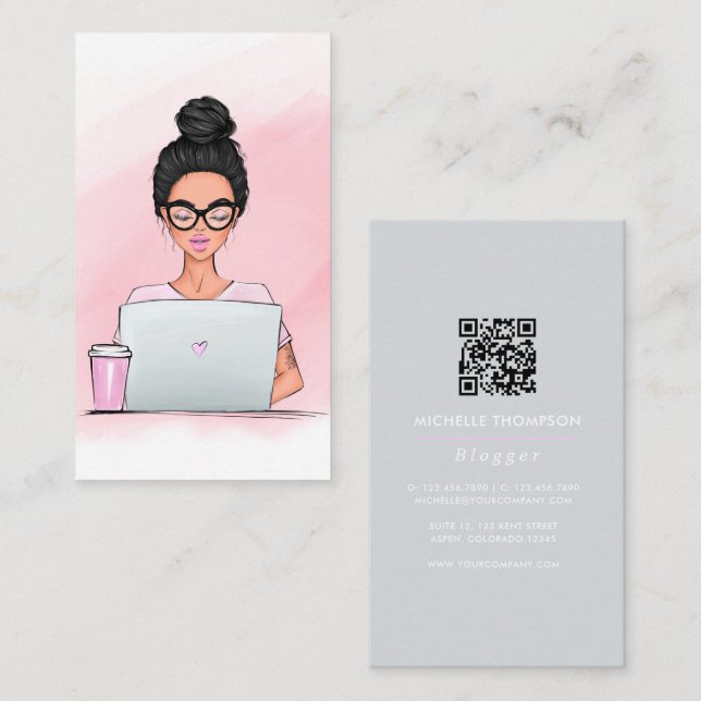 Boss Lady Blogger QR Code Carte de visite (Devant / Derrière)