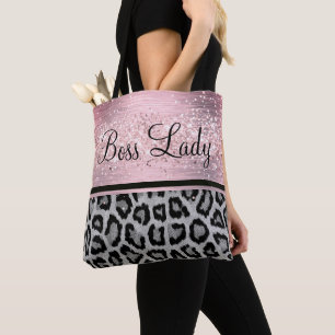 Boss Lady Glittery Sac fourre-tout léopard rose