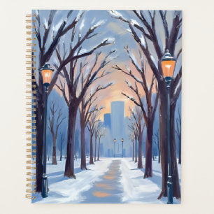 Boston Common Chute de neige en hiver Aquarelle