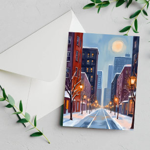 Boston Hiver Carte aquarelle de la ville du Mass