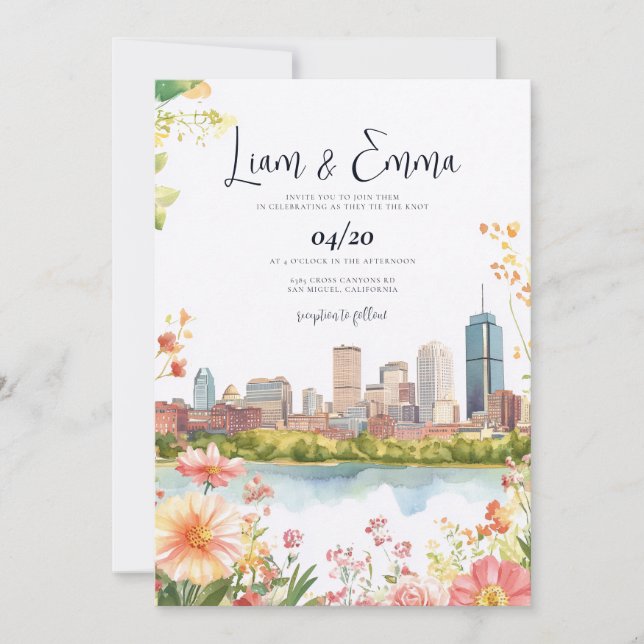 Boston Massachusetts Skyline Wedding Invitation (Devant)