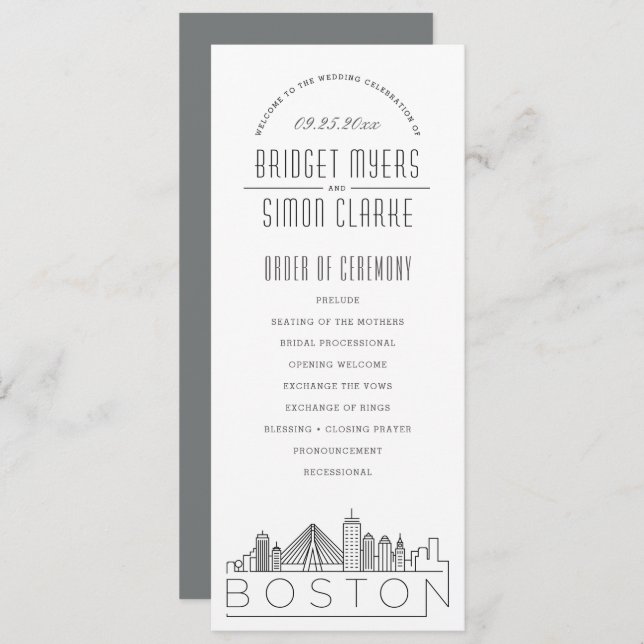 Boston | Programme moderne de mariage Déco (Devant / Derrière)