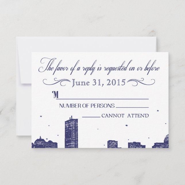 Boston Skyline Bleu foncé sur blanc RSVP (Devant)