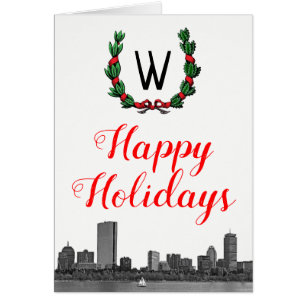 Boston Skyline Christmas Wreath Joyeux jours férié