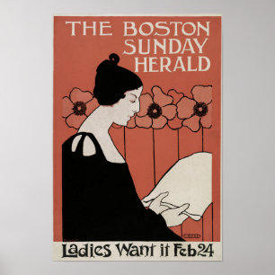 Boston Sunday Herald poster vintage par Ethel Reed