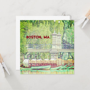 Boston Swan Boats en crayon et encre carte de note