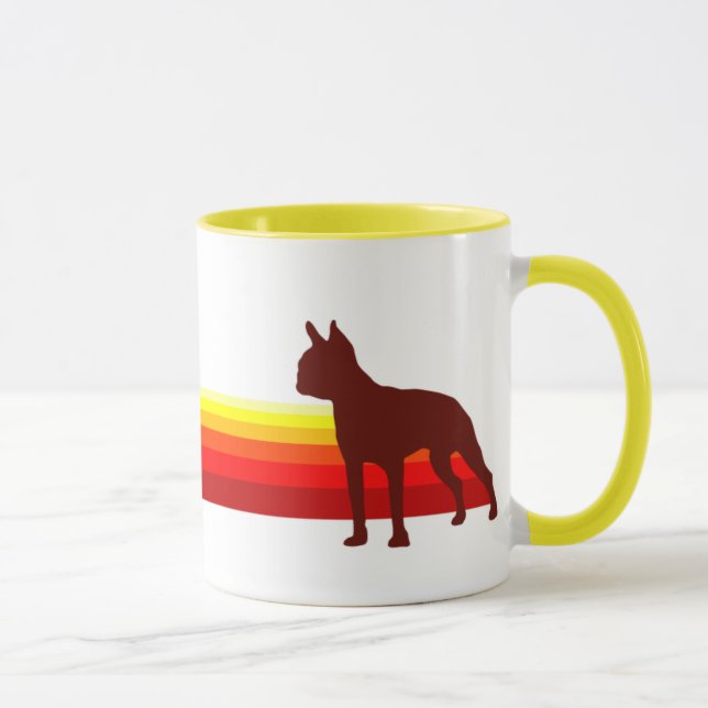 Boston Terrier avec la tasse de rayures (Droite)