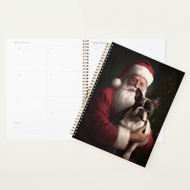 Boston Terrier avec le Père Noël Festif de Noël (Devant avec enveloppe)