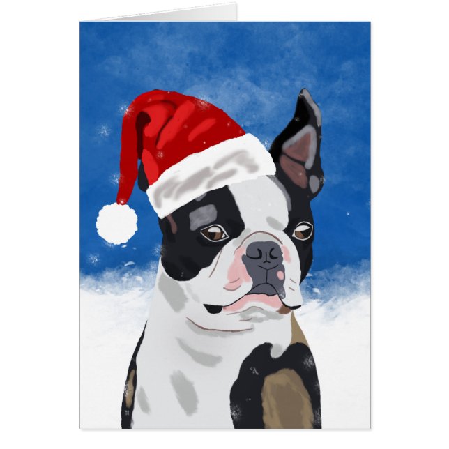 Boston Terrier Chien dans neige Noël Joyeux vacanc (Devant)