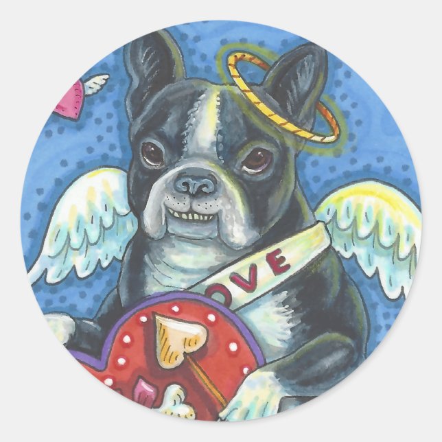 Boston Terrier, CUPID DOG VALENTINE STICKERS Feuil (Devant)
