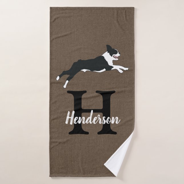 Boston Terrier Dog Monogram Nom (Serviette de bain)