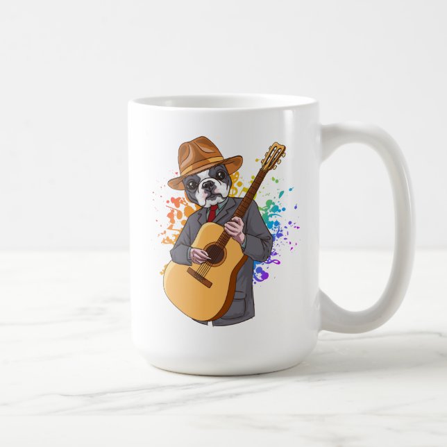 Boston Terrier Jouer Acoustique Guitare Café Mug (Droite)