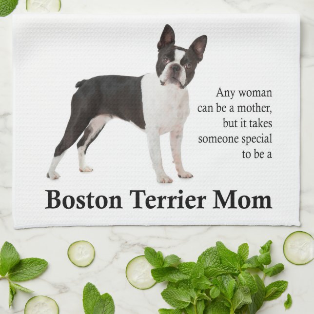 Boston Terrier Maman Serviette de cuisine (Plié)