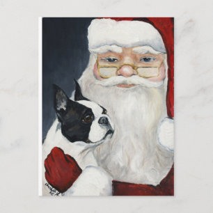 Boston Terrier / Père Noël Dog Art Christmas Carte