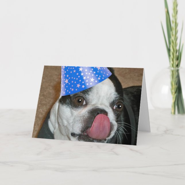 Boston Terrier Tongue Joyeuse carte d'anniversaire (Devant)