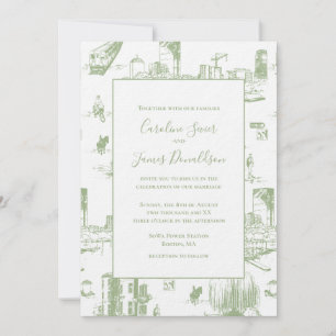 Boston Toile Sage Green Faire-part de mariage