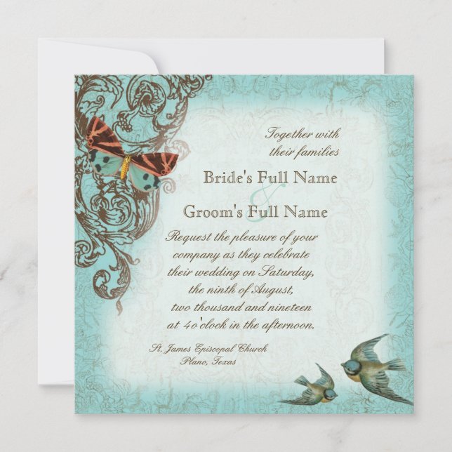 Botanica Faire-part de mariage - Aqua Blue (Devant)