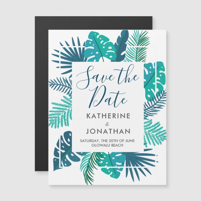 Botanical Beach Tropical Save the Date Magnet (Devant / Derrière)